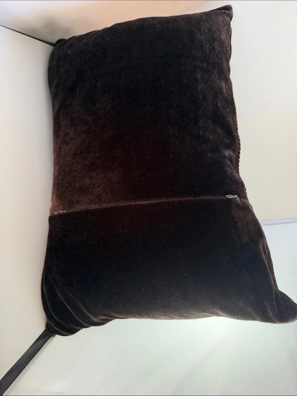 Ribbed Velvet Lumbar Pillow with down insert in Chocolate Brown